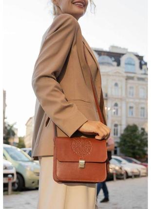 Кожаная женская бохо-сумка лилу светло-коричневая7 фото