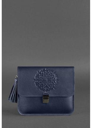 Кожаная женская бохо-сумка лилу темно-синяя2 фото