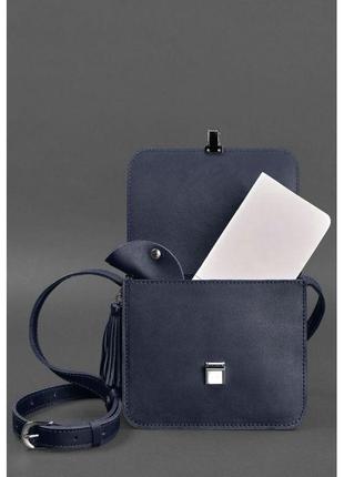 Кожаная женская бохо-сумка лилу темно-синяя3 фото