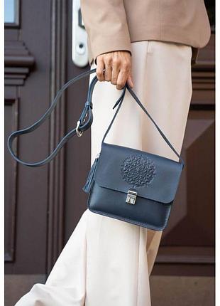 Шкіряна жіноча бохо-сумка лілу темно-синя