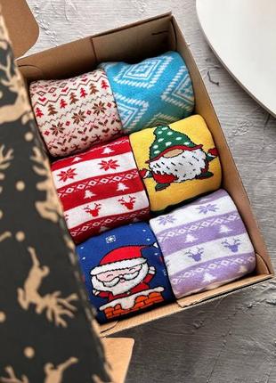 Бокс из теплых носков <unk> новогодние носки в боксе из 6 пар
