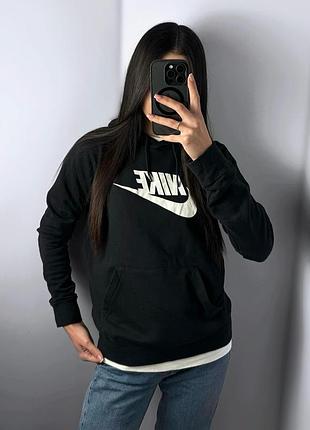 Худі nike swoosh чорна найк біг лого кофта з капюшоном