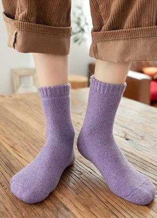 Махрові шкарпетки дуже теплі бузкові 3606 шерстяні ніжно фіолетові махрові носки на морози лілові2 фото