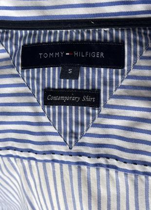Хлопковая рубашка Tommy hilfiger в полоску с гербом5 фото