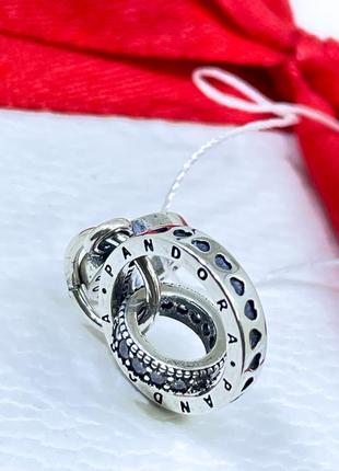 Срібний шарм пандора 799490c01 підвіска намистина кільця круг з логотипом і камінням срібло проба 925 новий з биркою pandora5 фото