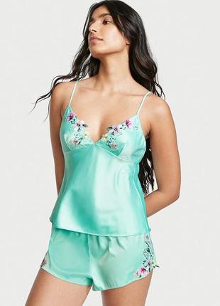 Атласный комплект для сна victoria's secret  floral embroidery cami set size m1 фото