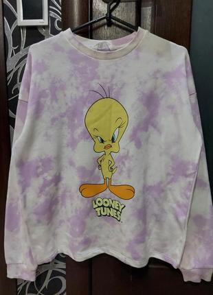 Стильный свитшот с утенком твитти looney  tunes от h&m лавандовые облака 42-462 фото