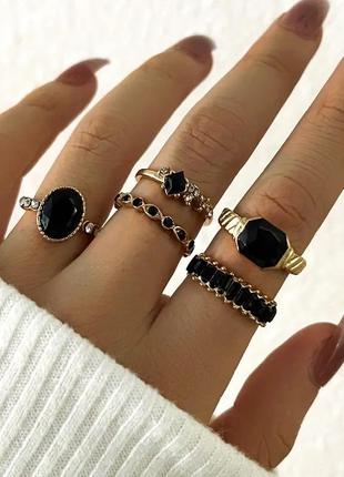 Набор колец кольца с чорним камем винтажние кольца готические колечка кольцо дорожка