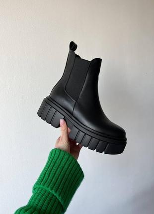 Кожаные челси ботинки сапоги черные ботфорты высокие массивные на платформе на байке зимние zara1 фото