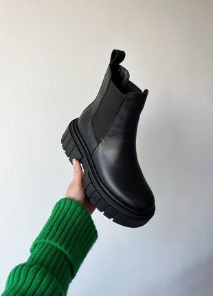 Кожаные челси ботинки сапоги черные ботфорты высокие массивные на платформе на байке зимние zara2 фото