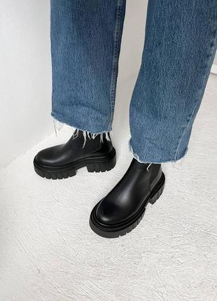 Кожаные челси ботинки сапоги черные ботфорты высокие массивные на платформе на байке зимние zara4 фото