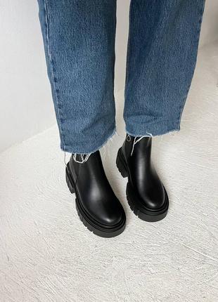 Кожаные челси ботинки сапоги черные ботфорты высокие массивные на платформе на байке зимние zara8 фото