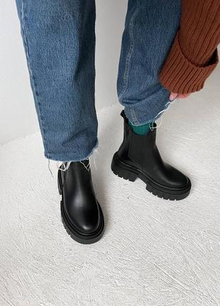 Кожаные челси ботинки сапоги черные ботфорты высокие массивные на платформе на байке зимние zara9 фото