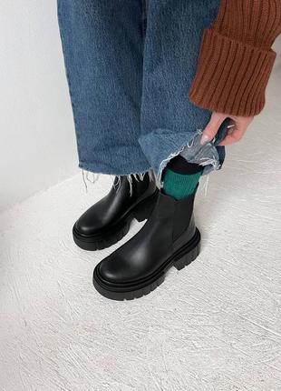 Кожаные челси ботинки сапоги черные ботфорты высокие массивные на платформе на байке зимние zara5 фото