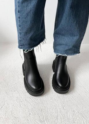 Кожаные челси ботинки сапоги черные ботфорты высокие массивные на платформе на байке зимние zara7 фото