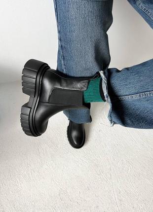 Кожаные челси ботинки сапоги черные ботфорты высокие массивные на платформе на байке зимние zara10 фото