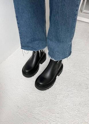 Кожаные челси ботинки сапоги черные ботфорты высокие массивные на платформе на байке зимние zara3 фото
