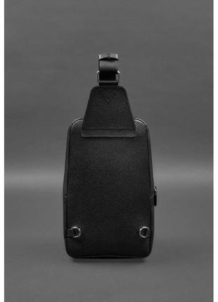 Кожаный мужской рюкзак (сумка-слинг) на одно плечо черный saffiano3 фото