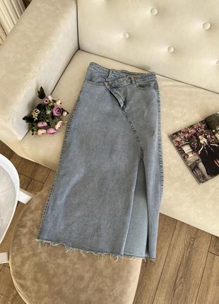 Трендова джинсова спідниця з розрізом fashion jeans