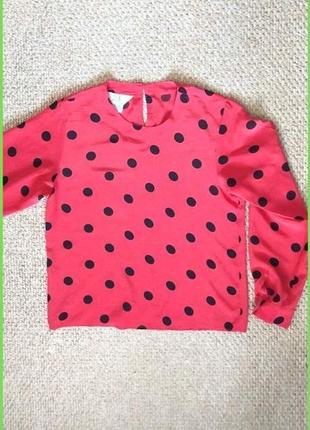 Красная блуза в горошек с длинным рукавом р.38 м,s 100% шелк оригинал s.l.b. by sunny leigh4 фото