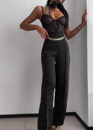 Палаццо женские чорные оверсайз брюки с цепю