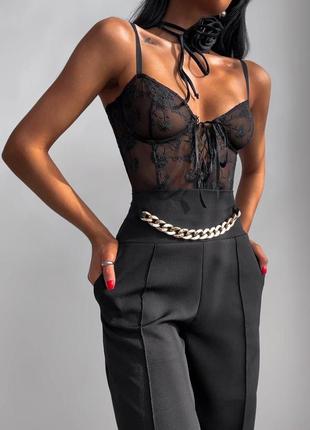 Палаццо женские чорные оверсайз брюки с цепю2 фото
