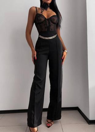 Палаццо женские чорные оверсайз брюки с цепю3 фото