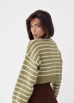 Теплий укорочений смугастий светр оверсайз / кофта у смужку3 фото