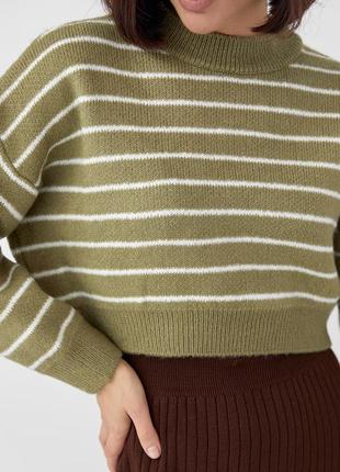 Теплий укорочений смугастий светр оверсайз / кофта у смужку4 фото