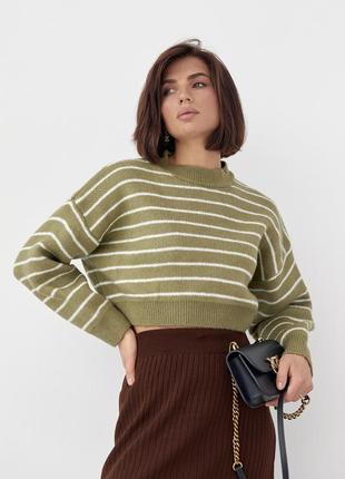 Теплий укорочений смугастий светр оверсайз / кофта у смужку5 фото