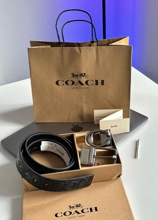 Ремінь coach belt kit silver fittings чорний з золотими пряжками жіночий / чоловічий