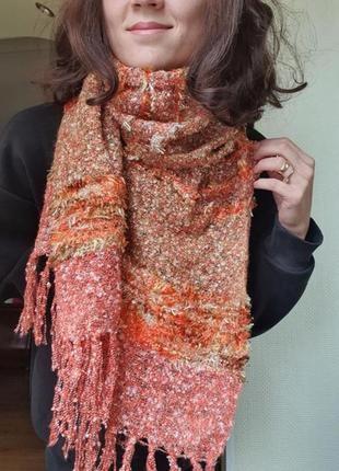 Оранжевий кірпічний довгий шарф шаль травка3 фото