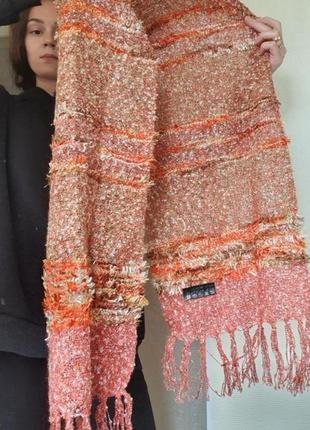 Оранжевий кірпічний довгий шарф шаль травка7 фото