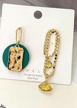 Потрясающие разные серьги с лицом, кристаллами и цепочками, новые! арт. 5325