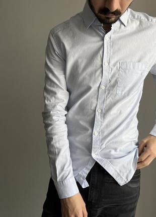 Reiss london stripe shirt рубашка классическая красивая кэжуал полоска оригинал премиум оксфорд дорога голубая