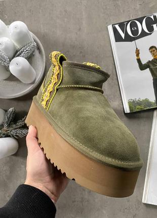 👟 угги  ugg ultra mini braid platform boot olive     / наложка bs👟7 фото