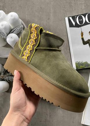 👟 угги  ugg ultra mini braid platform boot olive     / наложка bs👟6 фото