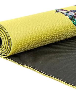 Коврик для йоги льняной (yoga mat) record  размер 183x61x0,3см принт слон и лотос5 фото