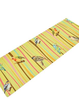 Килимок для йоги лляний (yoga mat) record розмір 183x61x0,3 см принт птахи
