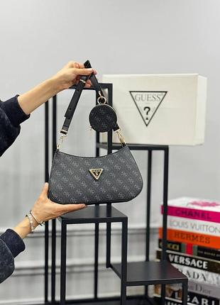 Сумка черная женская в стиле guess 2в1 сумка маленькая гесс сумочка клатч кросс-боди