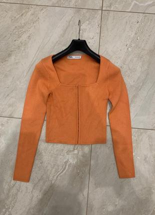 Корсетный свитер zara в рубчик топ джемпер оранжевый женский
