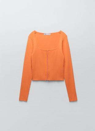 Корсетный свитер zara в рубчик топ джемпер оранжевый женский8 фото