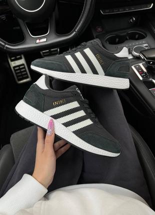 Шикарные женские кроссовки "adidas originals iniki  fleece termo dark grey white stripes  winter"