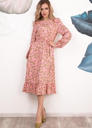 Розовое принтованное платье свободного кроя1 фото