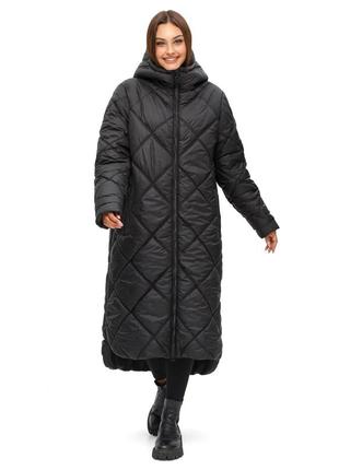 Стеганая длинная зимняя куртка черная &lt;unk&gt; 74623