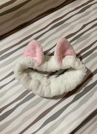 Косметическая повязка тепла на голову котик с ушками белая