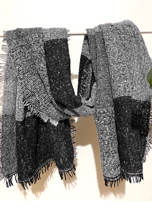 177 x 71 см шарф довгий широкий зимовий теплий жіночий сіро-чорний