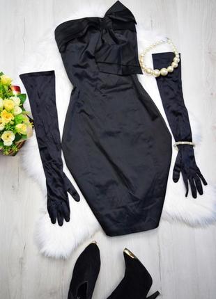 Чёрное атласное вечернее платье с бантом атласна чорна сукня плаття