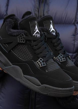 Шикарні чоловічі кросівки "air jordan retro 4 fur black cat winter "5 фото