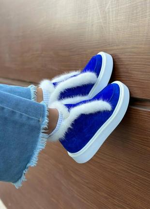 Екслюзивні черевики високі лофери з натуральної італійської шкіри та замші жіночі з норкою